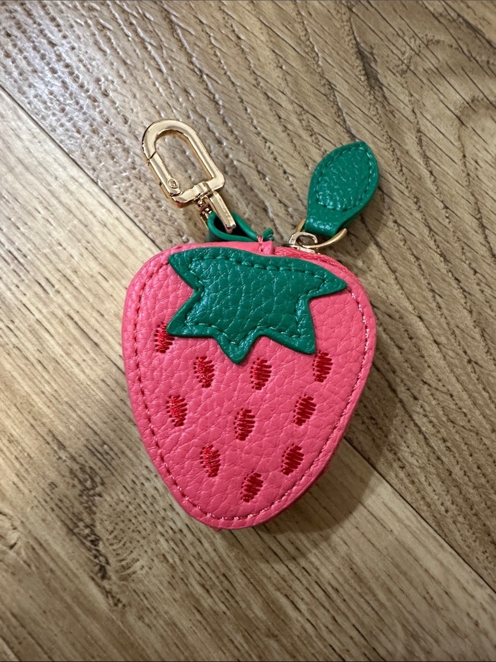 Strawberry Coin Pouch Keychain - Pink & Green